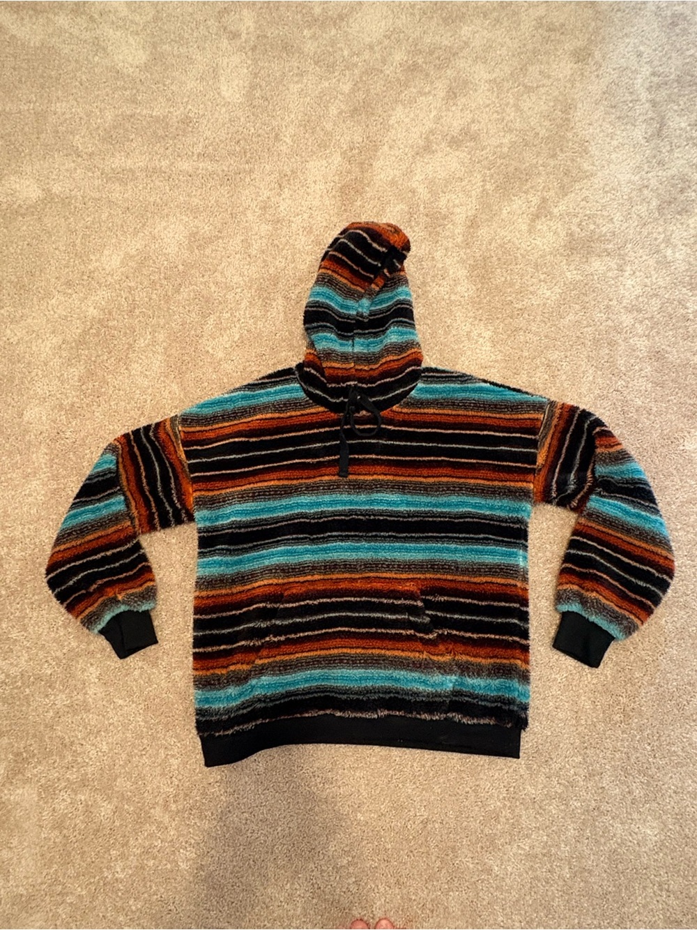 Striped Multicolor Hooded Sweater - Turquoise & Brown